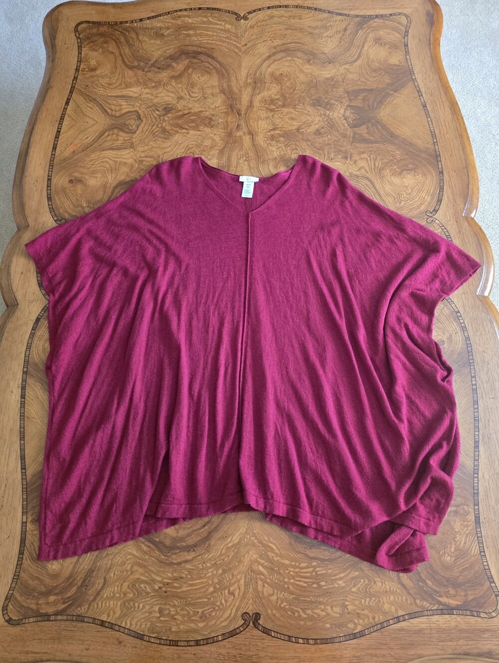 J.Jill Merino Wool Blend Deep Red Poncho One Size Womens